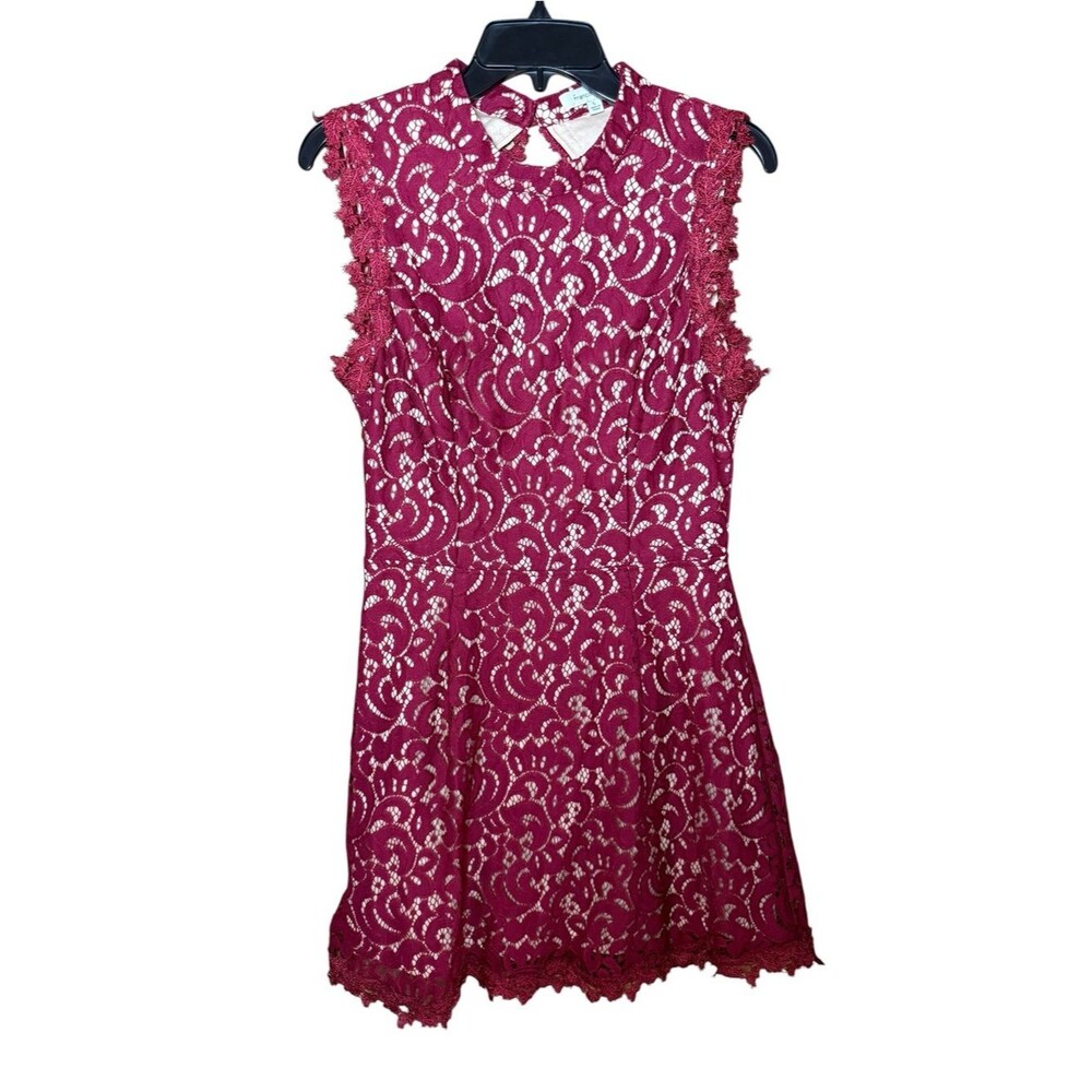 Francesca's Burgundy Lace Sleeveless Open Back Lined Knee Length Lace Dress - L